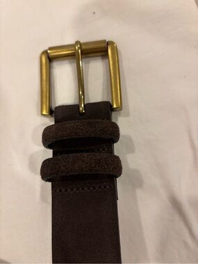 J. Crew Dark Brown Suede Belt with Brass-Tone Buckle